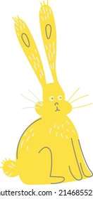 Funny yellow bunny. Decorative vector element. Childish rabbit with surprised look