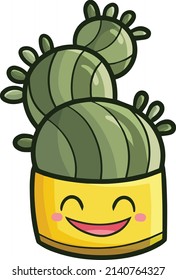 Funny yellow cactus pot character laughing happily