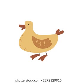 Funny yellow cartoon duck. Poultry farming and village life. Simple cute flat bird. Farm and ranch design element