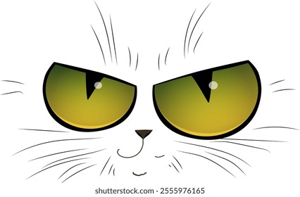 Funny yellow cat eyes with whiskers sticking out in all directions. Vector illustration. For printing.