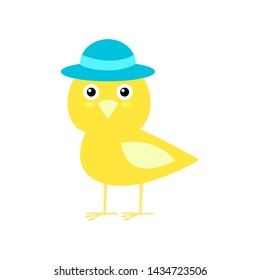 Funny yellow chick with blue hat