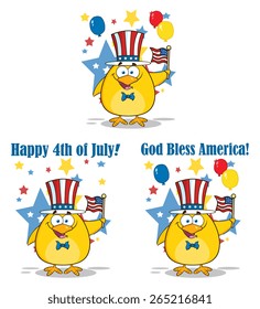 Funny Yellow Chick Cartoon Character Different Poses 5. Vector Collection Set Isolated On White