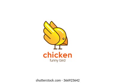 Funny Yellow Chicken bird abstract Logo design vector template cartoon linear style