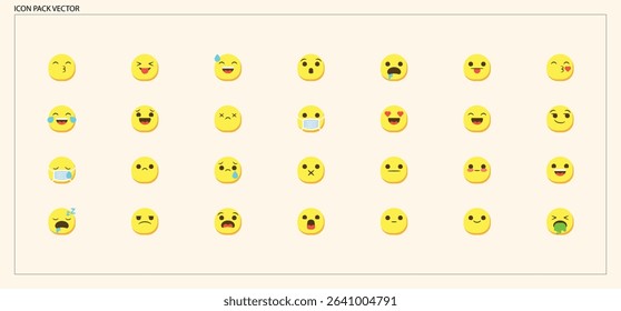 
Funny Yellow Circle Emojis with Various Facial Expressions for Communication and Chat