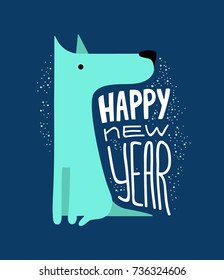 Funny yellow dog. Symbol of year 2018. Flat style, illustration isolated
