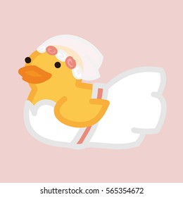 Funny yellow duck like bride in white dress and bridal veiling