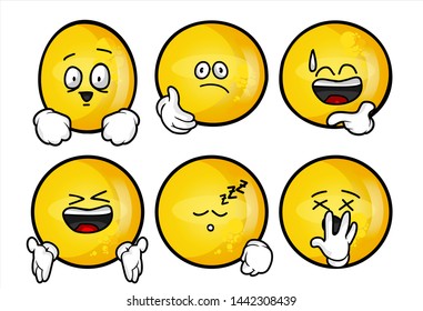 funny yellow emoticon. Set of emojis with various face expression. Vector Illustration Isolated On White Background