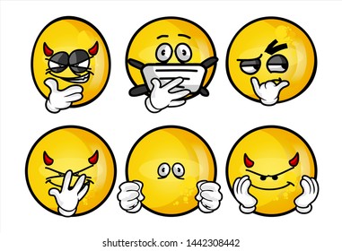 funny yellow emoticon. Set of emojis with various face expression. Vector Illustration Isolated On White Background