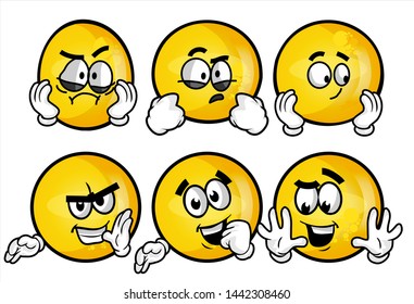 funny yellow emoticon. Set of emojis with various face expression. Vector Illustration Isolated On White Background
