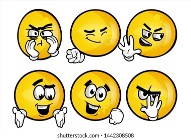 funny yellow emoticon. Set of emojis with various face expression. Vector Illustration Isolated On White Background