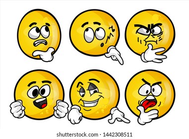 funny yellow emoticon. Set of emojis with various face expression. Vector Illustration Isolated On White Background
