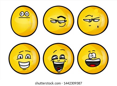 funny yellow emoticon. Set of emojis with various face expression. Vector Illustration Isolated On White Background