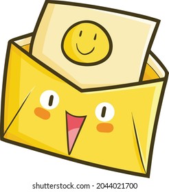 Funny yellow envelope character laughing happily