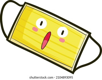 Funny yellow face mask character with surprised expression
