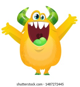 Funny yellow fat  cartoon monster . Vector illustration