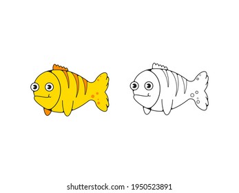 Funny yellow fish smiles. Isolated vector image in eps format.