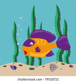 funny yellow fish swims in the sea