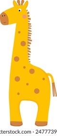Funny yellow giraffe on white background. African animal. Vector illustration for for greeting cards, posters, congratulations, kids books.