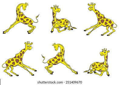 Funny yellow giraffes. Childish vector illustration