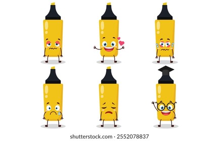 funny yellow highlighter cartoon character with different pose activity design illustration