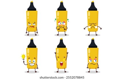 funny yellow highlighter cartoon with different expressions design illustration