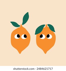 Divertida Ilustración vectorial de limones amarillos dibujada a mano. Lindo cítrico aislado en estilo plano para niños logo o cartel.