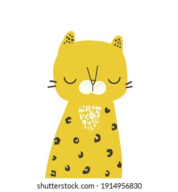 Funny yellow leopard. Kids cute graphic. Vector hand drawn illustration.