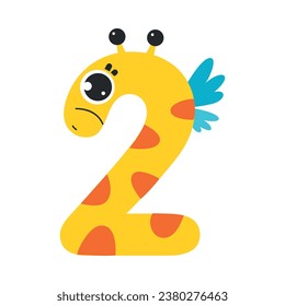 Funny Yellow Number Two or Numeral with Eye Vector Illustration