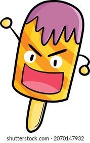 Funny yellow orange ice cream cartoon feeling happy