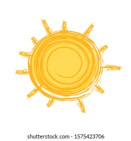 funny yellow orange stylized sun. vector icon. baby doodle illustration. design element for card t shirt banner  invitation vignette flyer sign ad poster