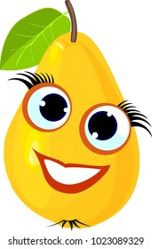 Funny yellow pear with face on white background