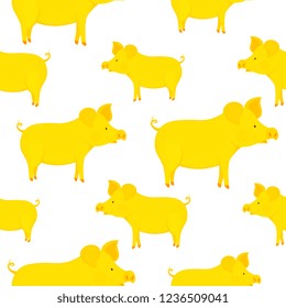 Funny yellow pigs seamless pattern. The symbol of the Chinese New Year