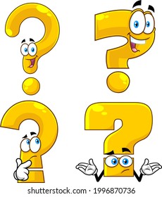 Funny Yellow Question Mark Cartoon Characters.Vector Collection Set Isolated On White Background
