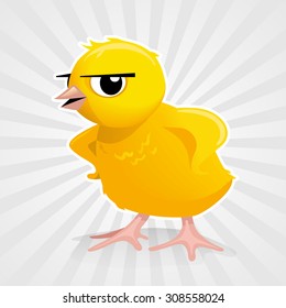 Funny Yellow Rebel Chicken on Rays Background. Vector Illustration for Label Design. Angry Bird :)