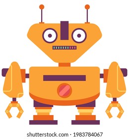 Funny yellow robot vector cartoon character isolated on background.