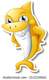 Funny yellow shark cartoon character sticker illustration