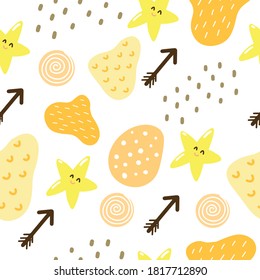 Funny yellow star and arrow vector pattern for baby and children