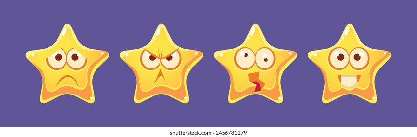 Funny Yellow Star with Face Emotion Vector Set