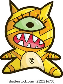 Funny yellow stripes monster cartoon illustration