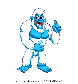 Funny yeti - blue sasquatch cartoon illustration