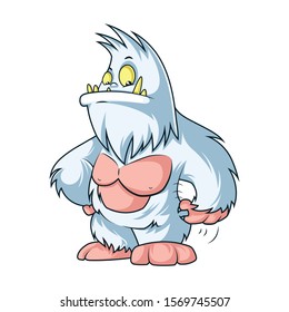 Funny Yeti Scratching His Bumps. Vector Illustration Isolated On White Background