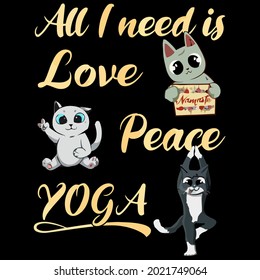 funny yoga cat love and peace vrikshasana t wo t design vector illustration for use in design and print wall art poster canvas