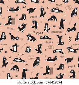 funny yoga cats vector pattern