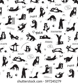 divertidos dibujos vectoriales de gatos de yoga