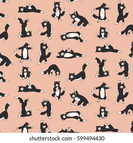 funny yoga cats vector pattern