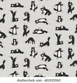 funny yoga cats vector pattern