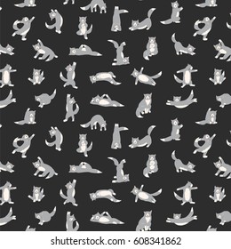 funny yoga cats vector pattern