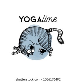 funny yoga cats.Hand drawn vector illustration