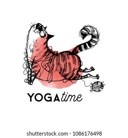 funny yoga cats.Hand drawn vector illustration