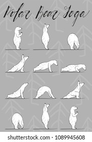 funny yoga with polar bear, fitness white bears, yoga poses, Surya Namaskara meditation. Ashtanga vinyasa yoga poses